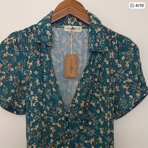 Natural Life Teal Floral Blouse Dress